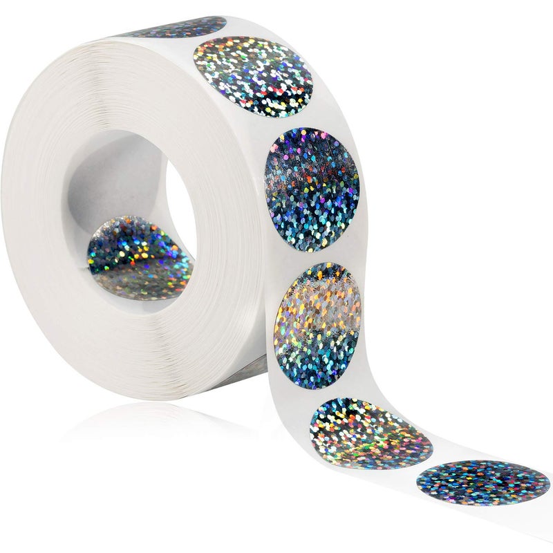 Leinuosen 1000 Pieces Scratch Offs Sticker DIY Holographic Circle Stickers Round Silver Hologram Glitter Labels Make Your Own Scratch Card Gift for Office Party Games,1 x 1 Inch Circle - Image 1